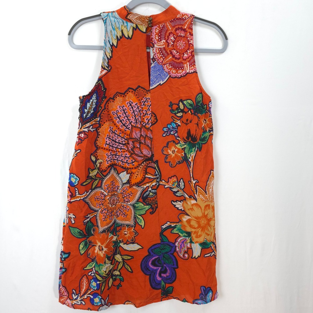 Maeve Anthropologie Silk Dress XS Floral Print Orange Sleeveless Shift Resort - Picture 3 of 11